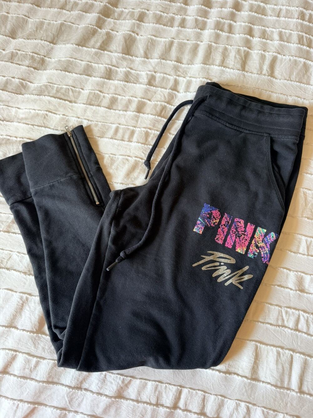 VS PINK Tropical Fern Collegiate Skinny Pants Small M Zip Ankle Jogger Y2K Style